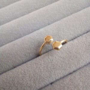 Anti Tarnish Golden Hexagon Ring ~ Adjustable Size
