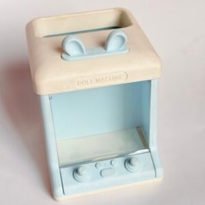 Kawaii Bunny Claw Machine Pen Stand – Baby Blue Aesthetic Desk Organizer with Transparent Door