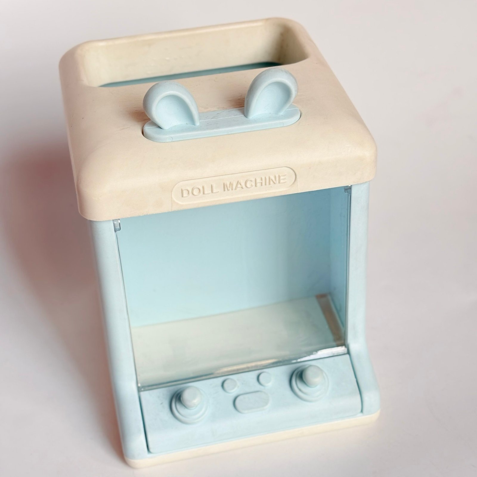Kawaii Bunny Claw Machine Pen Stand โ Baby Blue Aesthetic Desk Organizer with Transparent Door