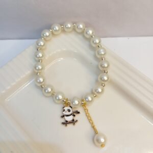 Pearl Bracelet ~ Metal Panda Skater Charm