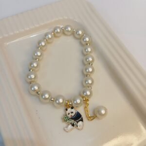 Pearl Bracelet ~ Metal Panda Bamboo Charm
