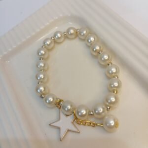 Pearl Bracelet ~ Metal White Star Charm
