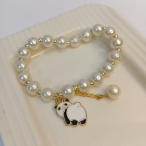Pearl Bracelet ~ Metal Panda Charm