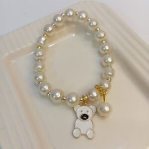 Pearl Bracelet ~ Metal Cute White Teddy Charm