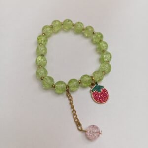 Crystal Green Bracelet with Strawberry Metal Charm