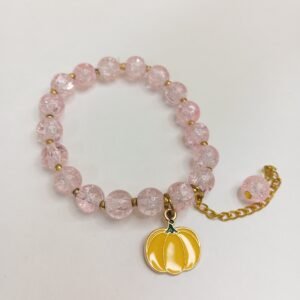 Crystal Pink Bracelet with Cute Pumpkin Metal Charm