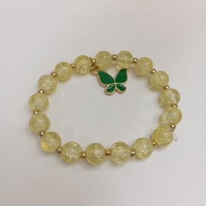 Crystal Yellow Bracelet with Green Butterfly Metal Charm
