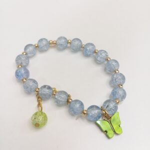 Crystal Sky Blue Bracelet with Green Butterfly Metal Charm