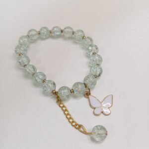 Crystal Sky Blue Bracelet with White Butterfly Metal Charm