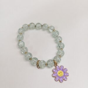 Crystal Sky Blue Bracelet with Sunflower Lavender Metal Charm