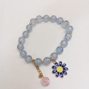 Crystal Blue Bracelet with Sunflower Metal Charm