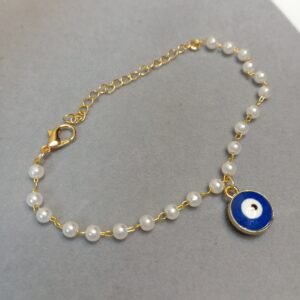 Pearl Dangling Evil Eye Link Bracelet