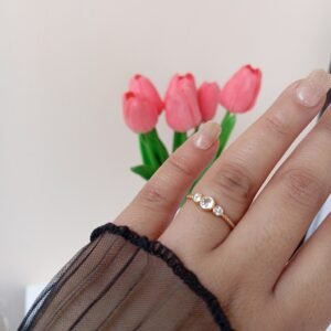 Ornate Three Stone Ring ~ Anti Tarnish ~ Adjustable Size