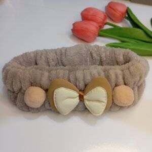 Grey Facial Headband with Heavy Quality ~ Brown Bow