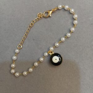 Pearl Dangling Evil Eye Link Bracelet ~ Black & White