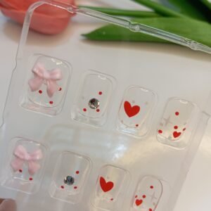 Reusabale Artificial Nails ~  Bow Press on Square Nails ~ Transparent Heart