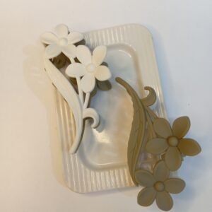 Korean Flower Hair Claw Clip ~ White and Brown ~ Dual Coloured