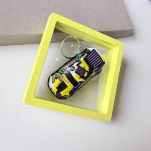 Pullback Toy Car Keychain ~ White Yellow Purple Coloured