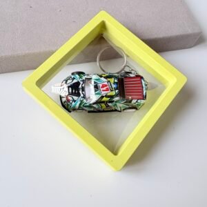 Pullback Toy Car Keychain ~ Green and White Coloured
