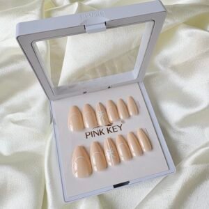 Nude Beige ~ 3 D ~ Press - on Nails ~ White Bow
