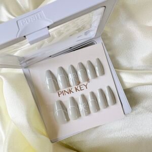 Nude Grey ~ 3 D ~ Press - on Nails ~ White Bow