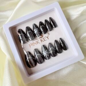 Black Coloured ~ 3 D ~ Press - on Nails ~ White Bow
