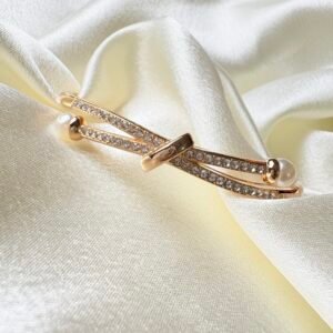 Double-Row Pavé Knot Bangle with Pearl Accents. ~ Anti Tarnish