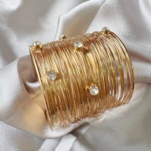 Gold Multi-wire Cuff with Rhinestones ~ Anti Tarnish