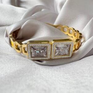 Baby Size Princess-Cut Cubic Zirconia Gold-Tone Link Bracelet ~ Anti Tarnish