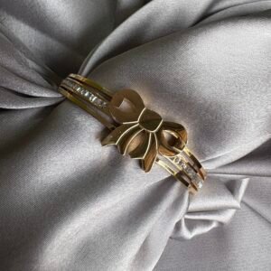 Elegant Gold Bow Crystal Accent Bangle for Women | Stylish Party Wear Bracelet ~ Anti Tarnish