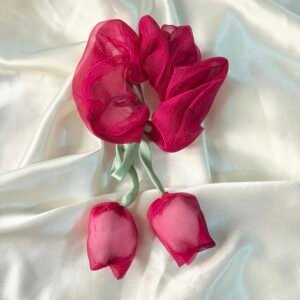 Royal Crimson Tulip Tassel Organza Scrunchie