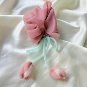 Petal Pink Cottagecore Tulip Tassel Scrunchie