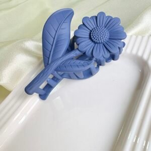 Midnight Indigo Blue: Matte Floral Sunflower Hair Claw Clips