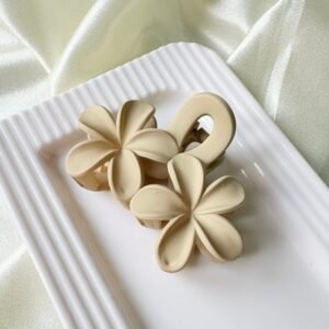 Vanilla Cream Matte Plumeria Flower Hair Claw Clips - 3D Floral Non-Slip Hair Accessory