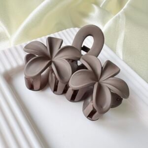 Cool Espresso Earthy Matte Plumeria Flower Hair Claw Clips - 3D Floral Non-Slip Hair Accessory
