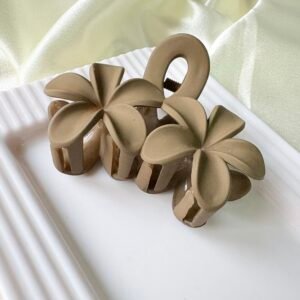Toasted Almond Neutral :Matte Plumeria Flower Hair Claw Clips - 3D Floral Non-Slip Hair Accessory