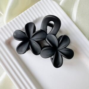 Midnight Onyx Matte Plumeria Flower Hair Claw Clips - 3D Floral Non-Slip Hair Accessory