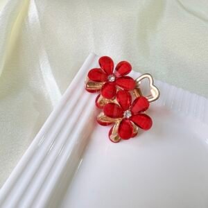 Jeweled Blossom Metal Claw – Garnet Red