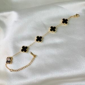 Lucky Four Leaf Clover Charm Bracelet ~ Black ~ Anti Tarnish