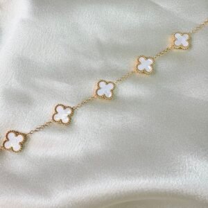 Lucky Four Leaf Clover Charm Bracelet ~ Anti Tarnish ~ White