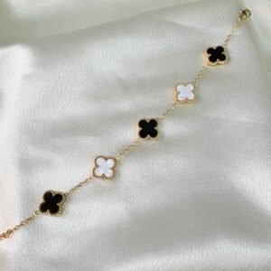 Lucky Four Leaf Clover Charm Bracelet ~ Black and White