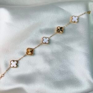 Lucky Four Leaf Clover Charm Bracelet ~ White and Golden