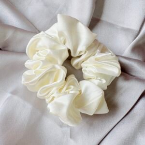 Bridal White Satin Scrunchie ~ Premium elastic