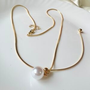 Dainty Gold Snake Chain Pearl Necklace - Large Single Floating Pearl Pendant for Women