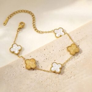 Lucky Four Leaf Clover Charm Bracelet ~ White and Golden