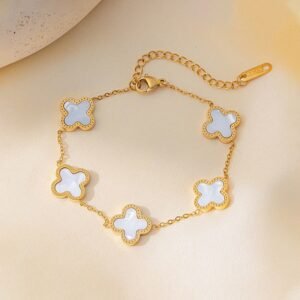 Lucky Four Leaf Clover Charm Bracelet ~ Anti Tarnish ~ White