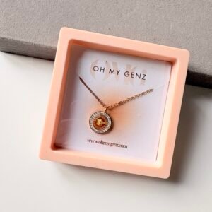 Gold Finish Coin Pendant Necklace with Crystal Border