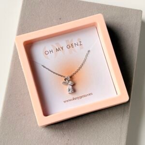 Sterling Silver Teardrop Necklace for Women - Pear Cut Clear Crystal Pendant with Sparkling Bow Detail