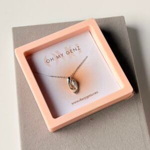 Abstract Swirl Dolphin Pendant - Two-Tone Polished and Sparkling Silver Necklace