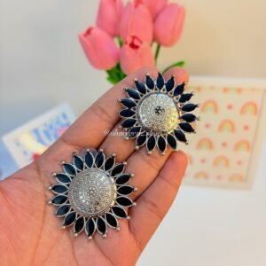 Black Sunflower Oxidized Statement Earrings
